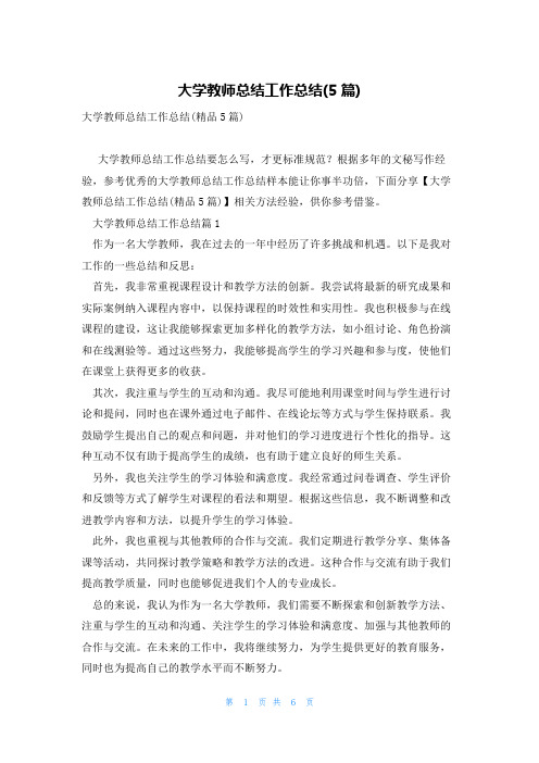 大学教师总结工作总结(5篇)