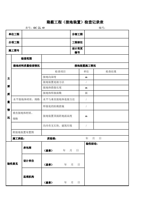 隐蔽工程接地装置检查记录表