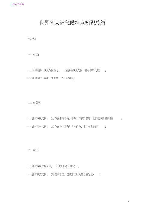 2020世界各大洲气候特点知识总结