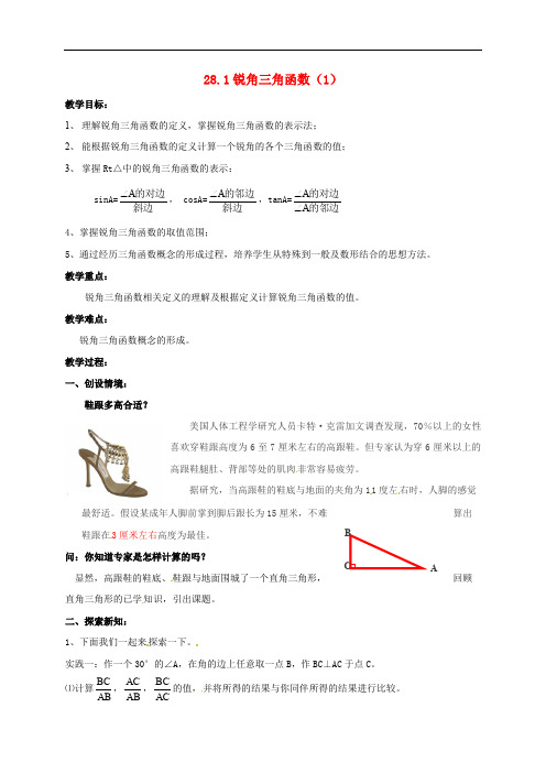 安徽省淮南市芦集镇九年级数学下册 28.1 锐角三角函数