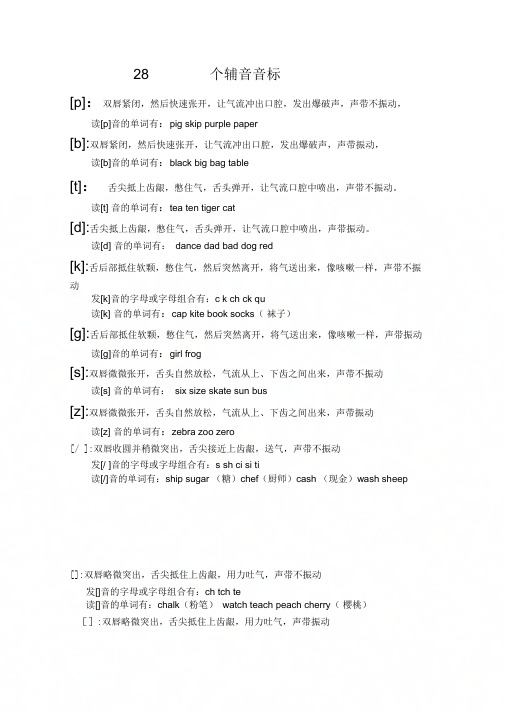 28个辅音音标