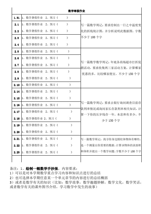 寒暑假作业布置模板