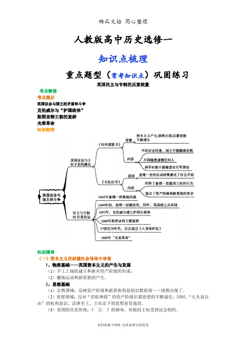 人教版高中历史选修二[01知识点整理及重点题型梳理]英国民主与专制的反复较量