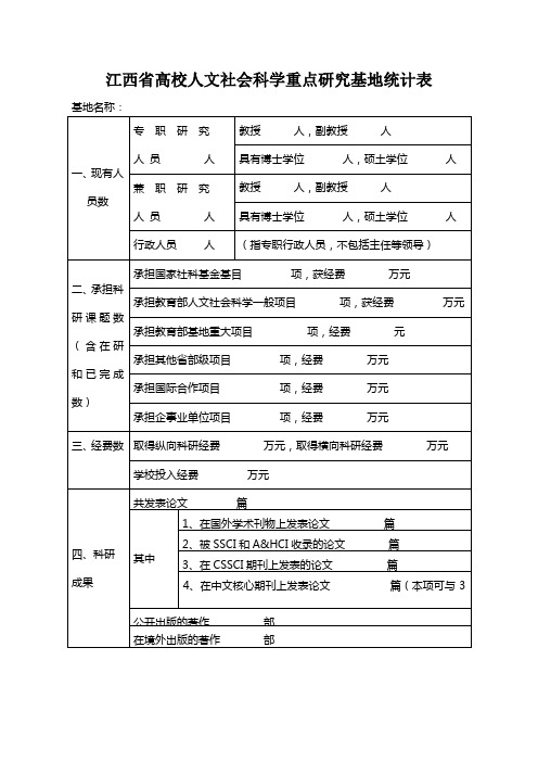 江西高校人文社会科学重点研究基地统计表