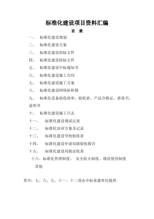 标准化建设项目资料汇编(目录)