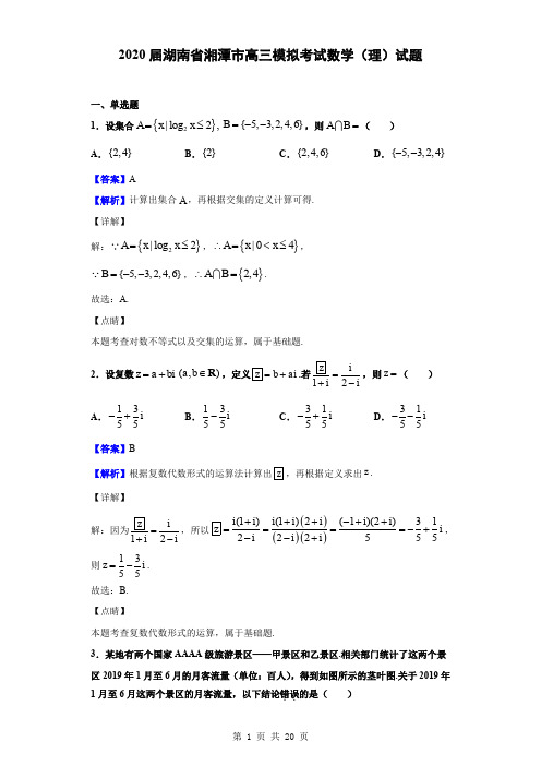 2020届湖南省湘潭市高三模拟考试数学(理)试题(解析版)