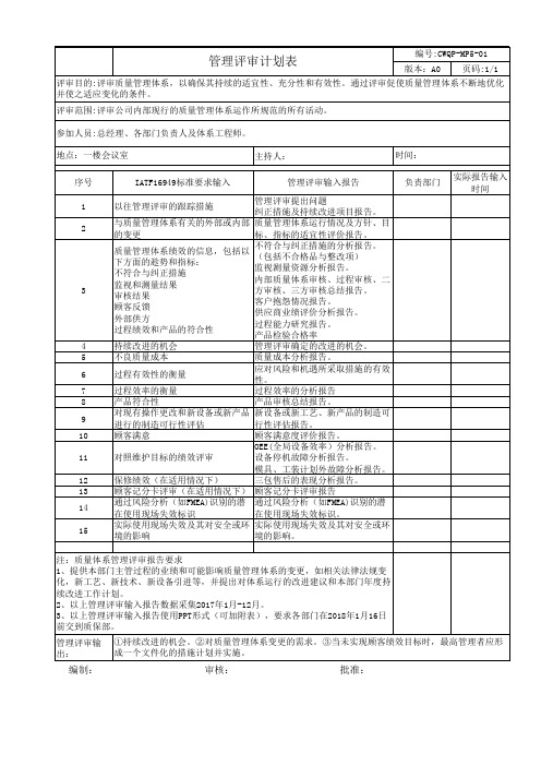管理评审计划表