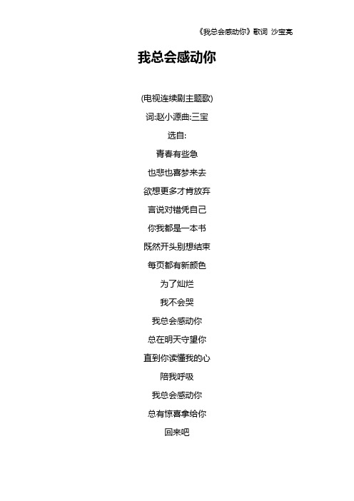 《我总会感动你》歌词 沙宝亮