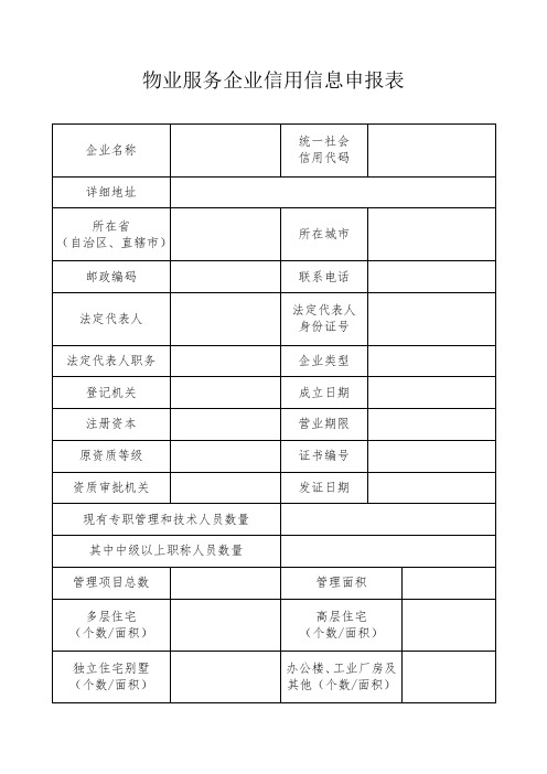 物业服务企业信用信息申报表