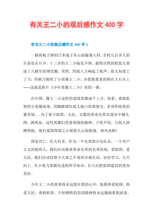 有关王二小的观后感作文400字