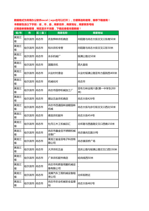2020新版黑龙江省哈尔滨市尚志市机床工商企业公司商家名录名单联系电话号码地址大全42家