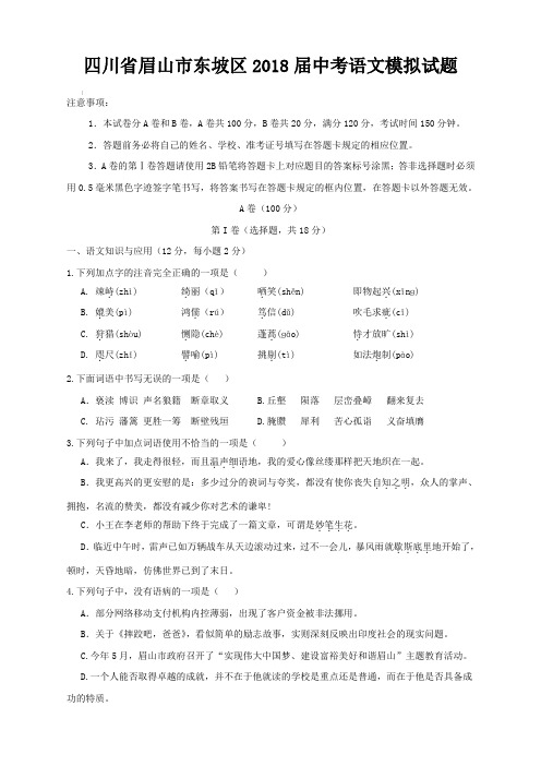 四川省眉山市东坡区2018届中考语文模拟试题(附答案)