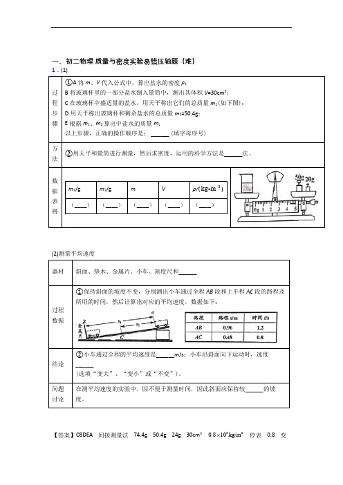 【精选】八年级物理质量与密度实验单元复习练习(Word版 含答案)