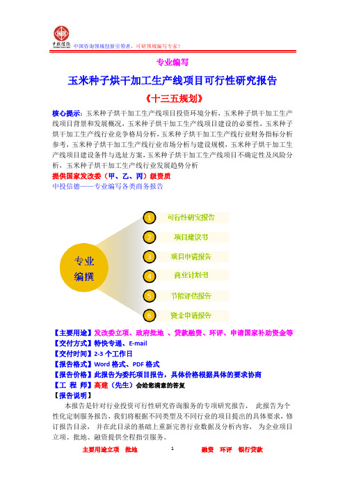 玉米种子烘干加工生产线项目可行性研究报告
