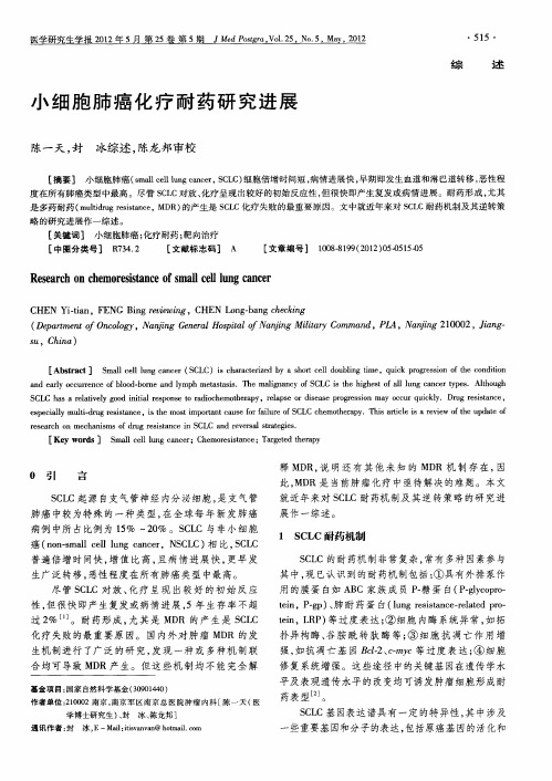 小细胞肺癌化疗耐药研究进展