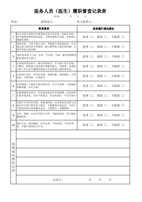 履职自查、督查表(医生)