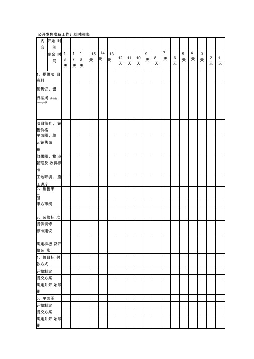 公开发售准备工作计划时间表
