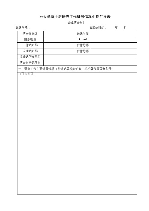 合肥工业大学博士后研究工作进展情况中期汇报表【模板】