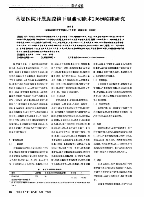 基层医院开展腹腔镜下胆囊切除术296例临床研究