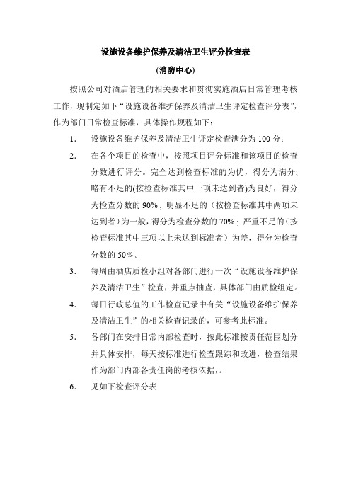 保安部设施设备维护保养及清洁卫生评定检查表