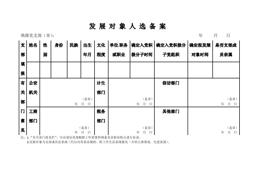 发展对象人选备案表