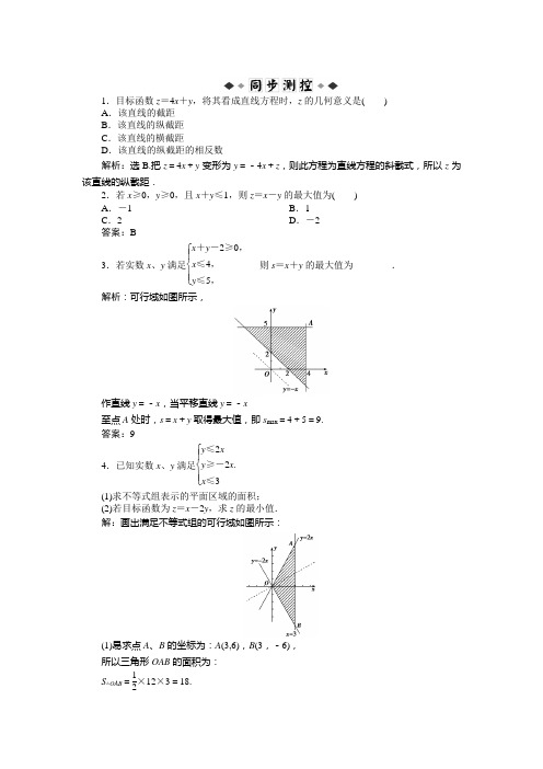 1.目标函数z=4x+y,将其看成直线方程时,z的几何意义是(  )