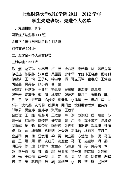 上海财经大学浙江学院2011—2012学年