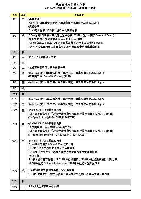 浸信宣道会吕明才小学2018-2019年度下学期3月活动一览表