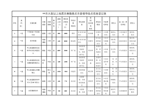 XX市大型以上地质灾害隐患点市县领导挂点信息登记表【模板】