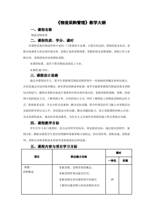 物流采购管理教学大纲