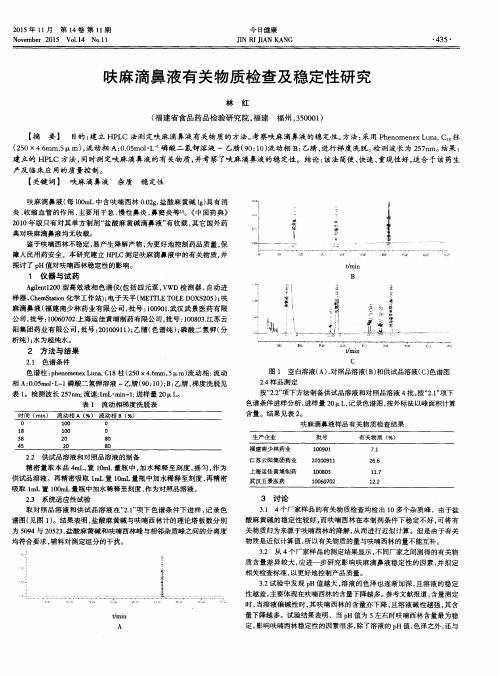 呋麻滴鼻液有关物质检查及稳定性研究