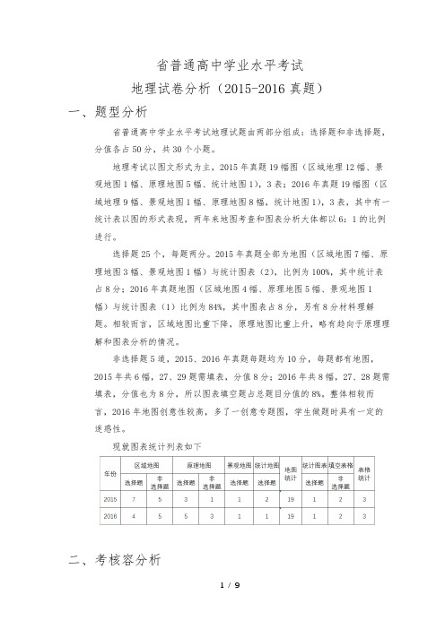湖南省普通高中学业水平考试地理试卷分析