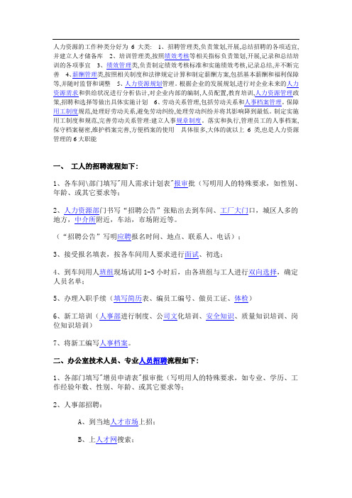 人力资源的工作种类分好为大类