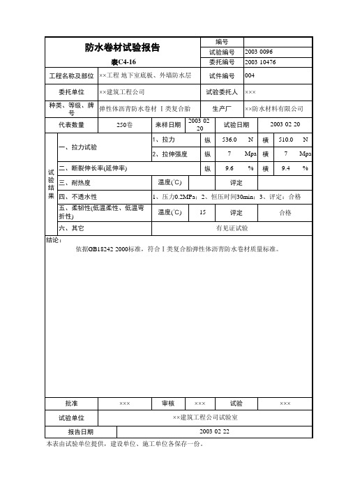 建筑施工防水卷材试验报告