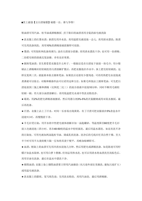 世上最强【去污渍秘籍】秘籍