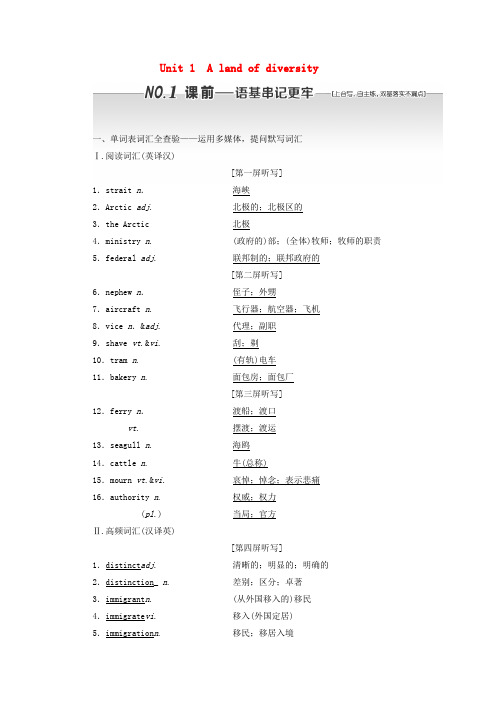 2020版高考英语一轮复习Unit1Alandofdiversity讲义新人教版选修8