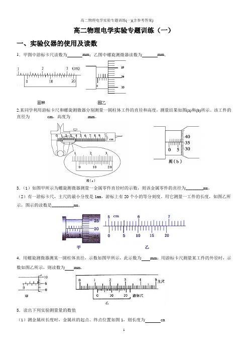 高二物理电学实验专题训练(一)(含参考答案)