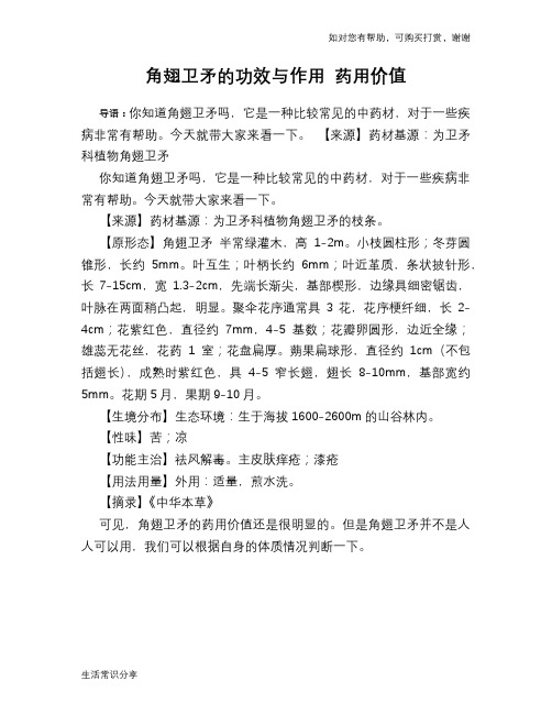角翅卫矛的功效与作用 药用价值