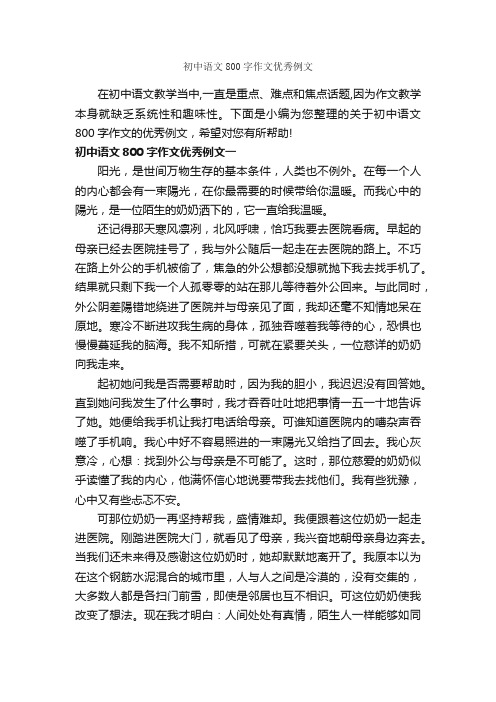 初中语文800字作文优秀例文_初中作文素材_