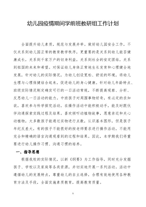 幼儿园疫情期间学前班教研组工作计划