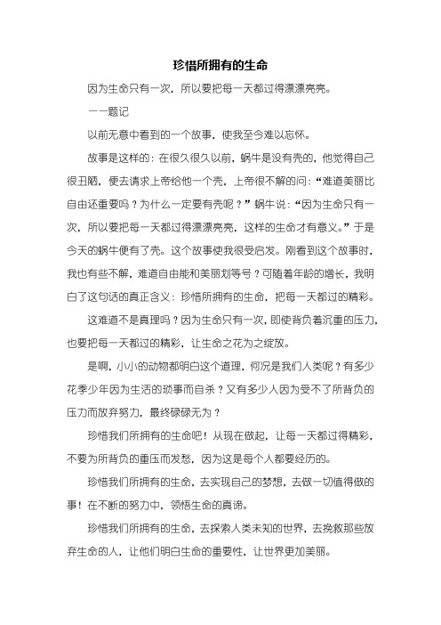 初二作文：珍惜所拥有的生命作文600字