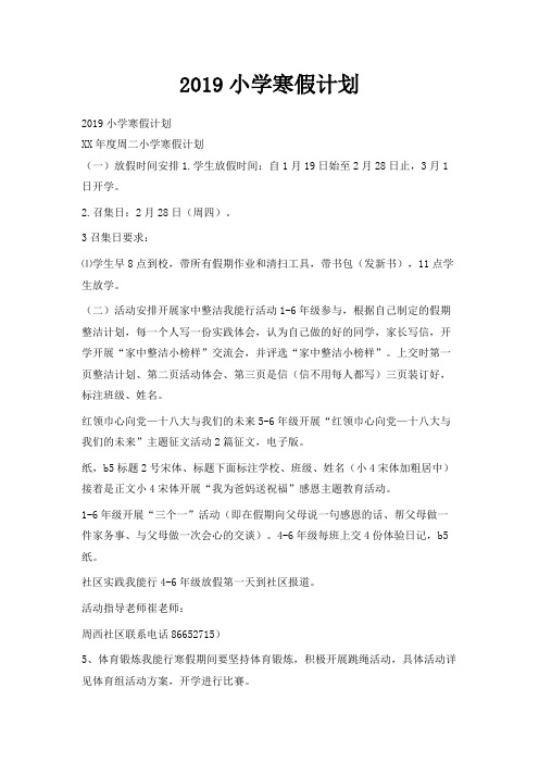 最新-2019小学寒假计划 精品