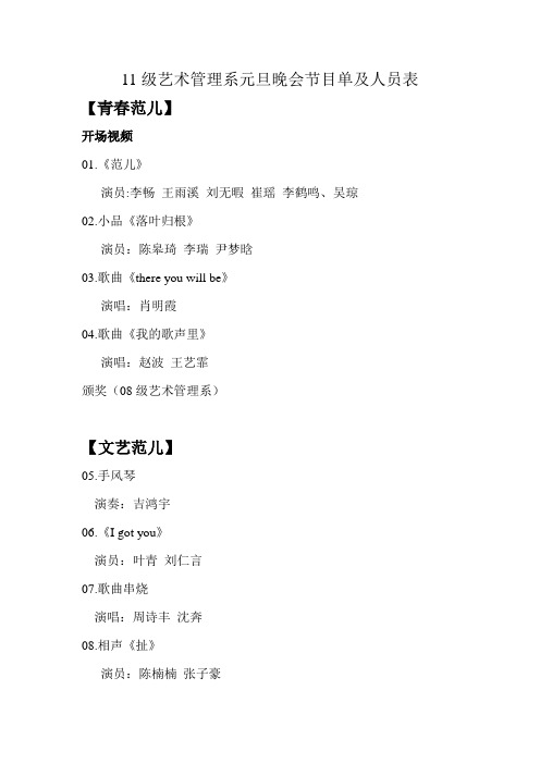2012年跨新年晚会节目单