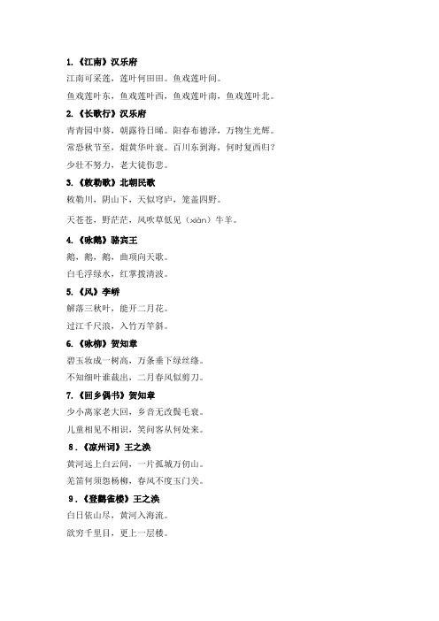 2020新部编版语文六年级下册小学生必背古诗词75首.docx