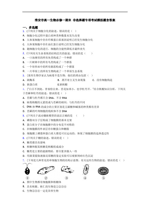 淮安市高一生物必修一期末 非选择题专项考试模拟题含答案