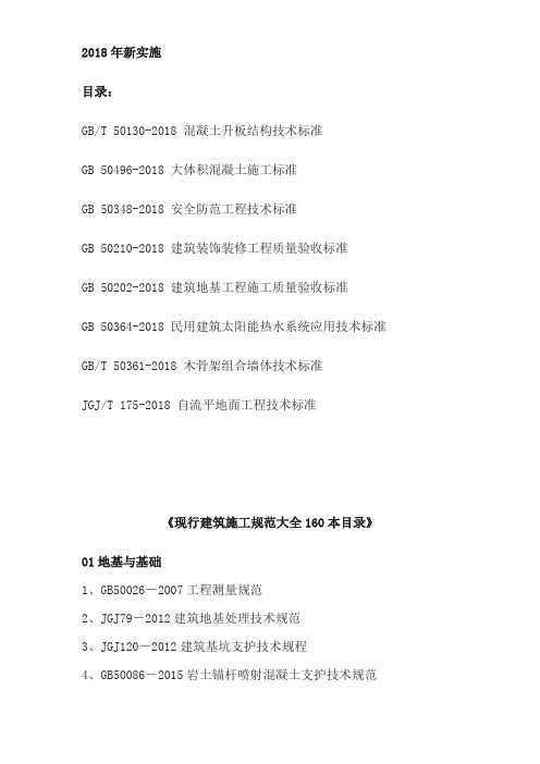 (完整版)《现行建筑施工规范大全160本目录》