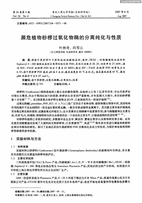 濒危植物桫椤过氧化物酶的分离纯化与性质