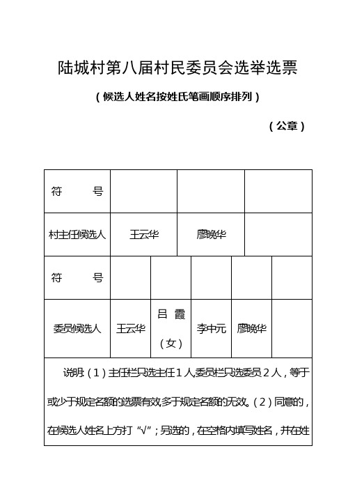 村委会选举选票【范本模板】
