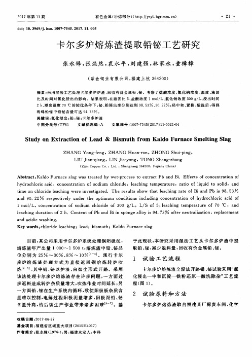 卡尔多炉熔炼渣提取铅铋工艺研究