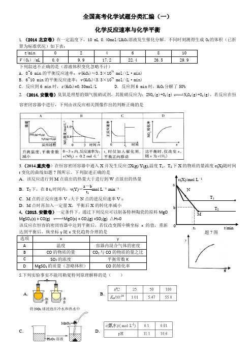 全国高考化学试题分类汇编化学反应速率与化学平衡